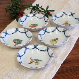 Kutani Ware Small Bowl, Stylish Tableware, Set of 5, Fruit Writing, Pottery, Japanese Tableware, Serving Plate, Made in Japan