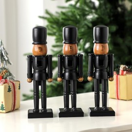 Cinnvoice 3 Pcs Christmas Nutcracker 10 Inch Wooden Black Nutcracker Figures Decorations Modern Xmas Ornament Statue for Festive Holiday Tabletop Home Decor
