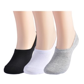 EPEIUS No Show Socks Women Non Slip Low Cut Socks Cotton Short Socks for Women Invisible Liner Socks Size 5-8,Black White Grey 3 Pairs Size M