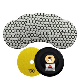 SHDIATOOL Dry Diamond Polishing Pads - Grit 100 6pcs and Rubber Backer Pad (1Set) With Round Shank 100MM Concrete Diamond Sanding Discs Marble Granite Stone polishing