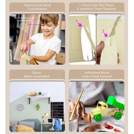 Puzzled 3D Puzzle Motorcycle Wood Craft Construction Model Kit, Fun & Educational DIY Wooden Toy Assemble Model Unfinished Crafting Hobby Puzzle to Build & Paint for Decoration 96 Pieces Pack