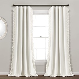 Lush Decor Reyna Ruffle 100% Blackout Window Curtain Panel for Living, Dining, Bedroom (Single Panel), 54"W x 84"L, White