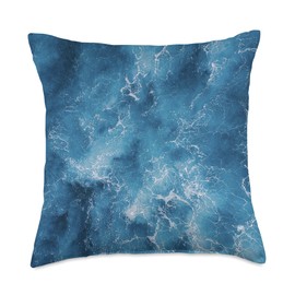 Natural Elements Design Waves Blue Sea Ocean Beach Hawaii Throw Pillow, 18x18, Multicolor