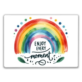 Rainbow Glass Chopping Board with Saying Enjoy Every Moment Motivation in Rainbow Colours Colourful Design with Red Orange Yellow and Green Joy of Life Pure