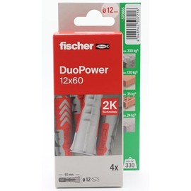 fischer Duopower 12 x 60-4U Wall Anchors Various Materials Suitable for Hanging Bicycles, Pictures, Cabinets, TVs, Shelves, Furniture