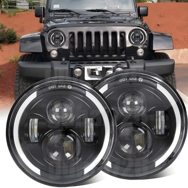Unbranded Newest Pair 7" Round LED Headlights Hi/Lo Beam H4