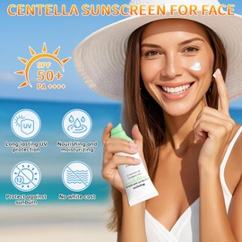 Centella Sunscreen SPF 50, Sunscreen for Face, Water Resistant Strong UV Protection No White Cast, Centella Madagascar Face Suntan Lotion Oil Free Korean Skincare(Green 1)