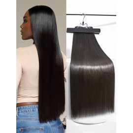 Frodio Clip Ins Hair Extensions Black: Seamless Long Silky Straight Real Human Hair Pu Invisible Beauty For Women Wave 18 Inch 100g 7 Piece Full Thick Remy Brazilian Black Natural Color