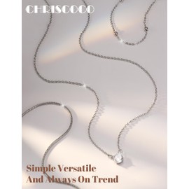 Chriscoco 3Pcs Silver Necklace for Women 14K Gold Plated Layered Necklaces Set Adjustable Beaded Choker Snake Heart CZ Cross Pendant Necklace Silver Chain - with Jewellery Box