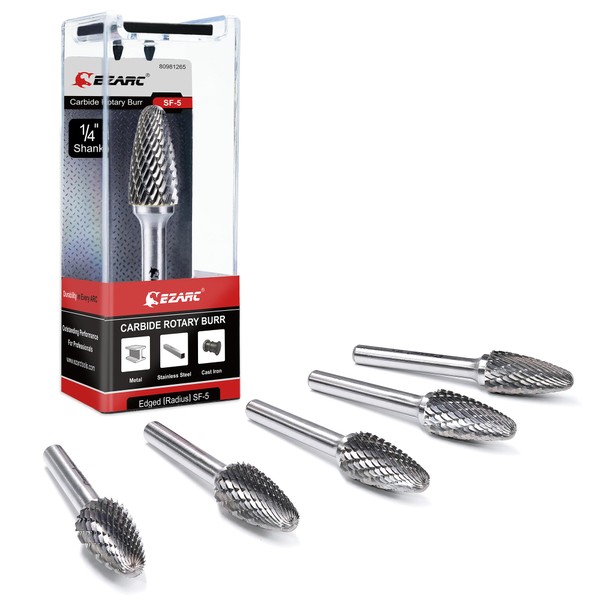 EZARC 5PCS Tungsten Carbide Rotary Burr Set, SF-5 Double Cut