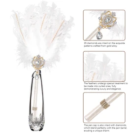 Luxury Feather Quill Pen with Shiny Rhinestones & Curled Goose Feathers- Wedding Guest Book Pen, Great Gatsby/HP Party Supplies, Bridal Shower Gift with Rose Gold Heart Charm (13.8",Pink)