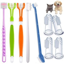 AZOFFYIU 9-Pack Dog Toothbrush Kit, Triple Head & Double Head Dog Toothbrush, 360 Finger SiliconeToothbrush, Multi-Angle Dental Cleaning Brushes for Cat Oral Health