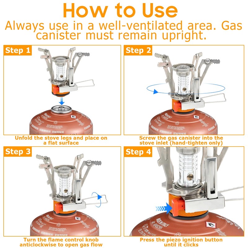 ASSRECT Camping Gas Stove, Portable Windproof Backpacking Stove with Piezo