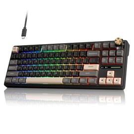 RK ROYAL KLUDGE R87 Pro Wired Mechanical Keyboard with Hot Swappable Knob 75% Creamy Gaming Keyboard 88 Keys TKL Gasket Mounted RGB Backlit with QMK/VIA, MDA Profile, Linear Creamy Switch, Black