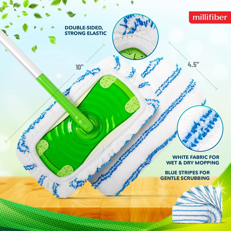 Millifiber Microfiber Reusable Mop Pads Compatible with Swiffer Sweeper (6-Pack)