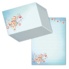 Writing Pad / Letter Pad "Bear Christmas" DIN A5 (Lined 50 Sheets) Including 20 Matching Envelopes / Writing Paper Set / Christmas Letter Paper
