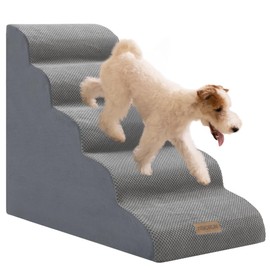 Miorun Curved Pet Stairs for High Beds Up to 26'', 5-Step Dog Ramp for Large Dogs with Washable Cover, Non-Slip Steps for Cats to Get on Couch and Sofa, Durable Foam Ladders for Large Breeds