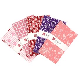 KOMESICHI irodori Japanese Traditional Towel Tenugui Sakura Pattern Set of 5 with Fray Prevention Processing with Tenugui Iroha 12.99 x 34.64 in