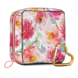 ADQWIOVL Travel Makeup Bag, Cute Cosmetic Bag Toiletry Bag for Women, Mini Make Up Pouches, Purse Cosmetic Organizer Pink Watercolor Flowers
