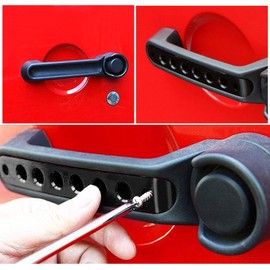 Black Jeep Handle Inserts Grab Handle Knobs Cover Trim Aluminum 5pcs Pack Compatible Side Door Handle Insert for Jeep Wrangler JK 2007-2017 & Unlimited 4 Door Handle Pull (Handle Black CA)