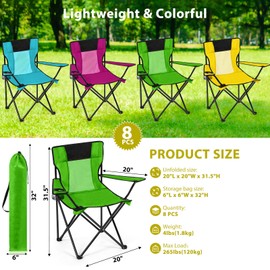 Shellwei Breathable Folding Camping Chair with Cupholder Carry Bag Regular Size Portable Lightweight Lawn Chair with Side Pocket Fishing Hiking Picnic Party Beach Outdoor Activity(Colorful,8 Pcs)