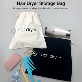 Hair Dryer Storage Bags with Drawstring - Elegant Black and White Containers for Travel and Bathroom Use