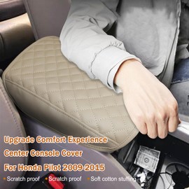 SENSHINE Armrest Cover for Honda Pilot Accessories 2009 2010 2011 2012 2013 2014 2015 Center Console Cover Anti-Scratch Leather Armrest Decoration for Honda Pilot Interior Accessories (Beige Trim)