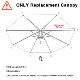 ABCCANOPY 9ft Outdoor Umbrella Replacement Top Suit 8 Ribs (Dark Gray)