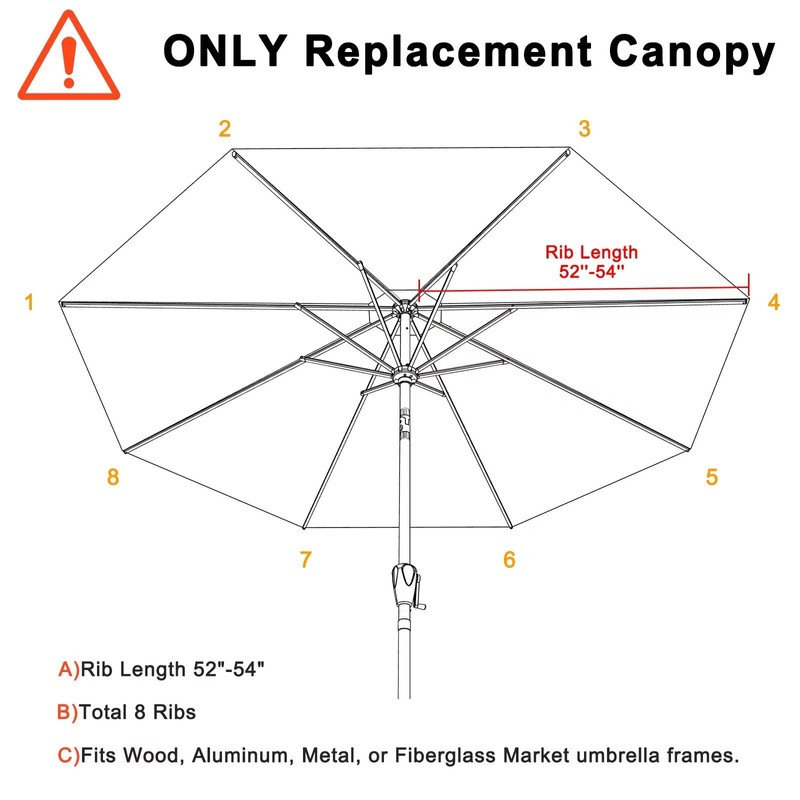 ABCCANOPY 9ft Outdoor Umbrella Replacement Top Suit 8 Ribs (Dark