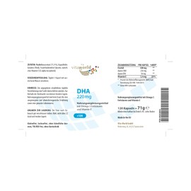 Vitaworld Omega DHA, 220 mg DHA and 50 mg EPA per capsule, 120 capsules