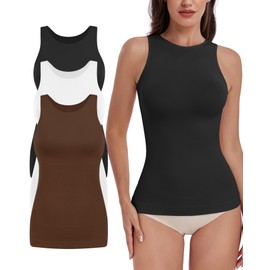 EUYZOU Women 3PK Shapewear Tummy Control Tank Tops Seamless Compression Tops Body Shaper Camisole, Black/White/Brown S