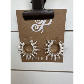 Plunder Design Fashion Trendy Jewelry Silver  Sunburst Hoop Drop Dangle Earrings
