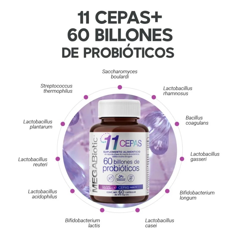 Probioticos 11 Cepas de 60 Billones Megabiotic 60 Cpsulas Sin