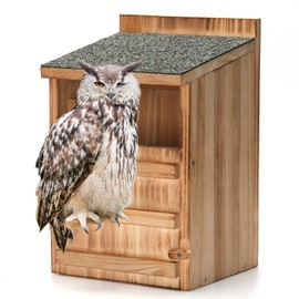 Owl House Premium Wooden Bird House Kit - Cedar Owl Nesting Box for Barn & Screech Owls, Includes Shavings & Screws
