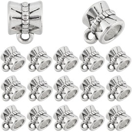 SOFPLATE 1 Box 240Pcs Small Bail Beads Silver Spacer Beads Charms Alloy Textured Tibetan Style Cylindrical Dangle Tube Bead Clasps for Jewellery Making Pendant Necklaces Earrings Supplies DIY Crafts