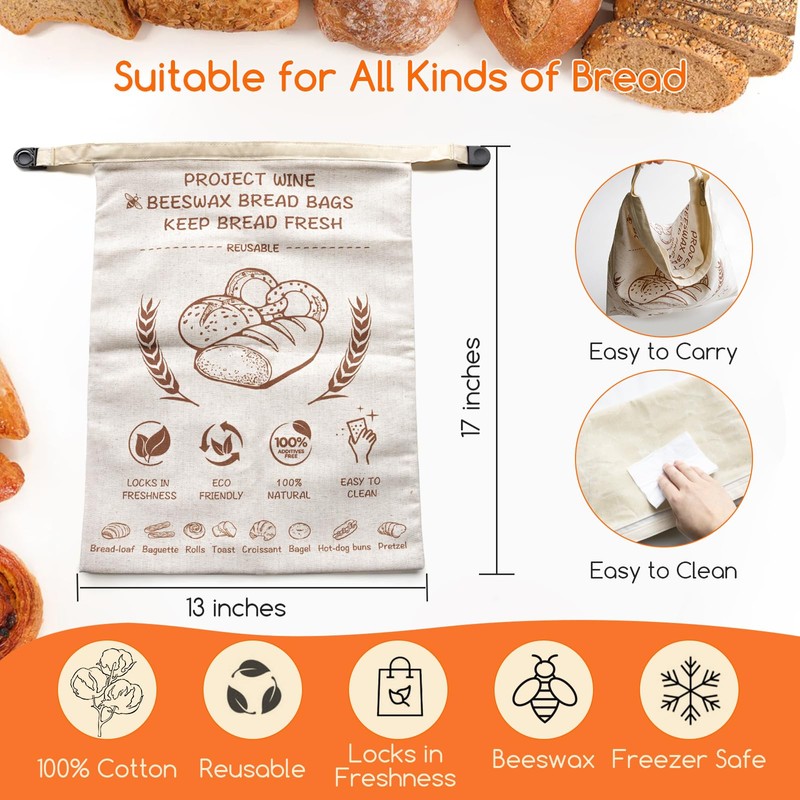 Project wine Reusable Bread Bags for Homemade Bread (2 Pack),