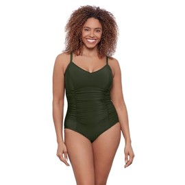 Aqua Green Women's Standard Princess Seam Shirred One Piece, Malachite