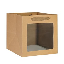 KEYYOOMY - Bolsas de regalo cuadradas marrones con ventana, bolsas de regalo cuadradas grandes con asas para fiestas de boda, cumpleaños, Navidad (12 unidades, 12 x 12 x 12 pulgadas)
