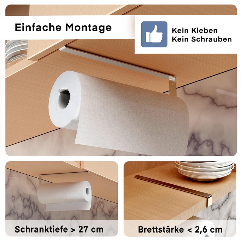 EDELREITER® ZEWA Kitchen Roll Holder without Drilling, High-Quality Stainless Steel