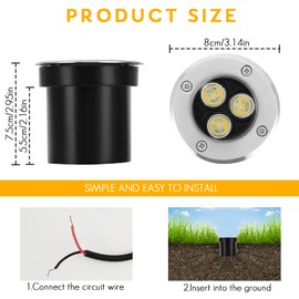 ACHENGE Low Voltage Landscape Lighting In-ground Light LED Well Lights 3W 12V 24V Outdoor Landscape Light Waterproof IP67 Pathway Driveway Deck Step Fence Garden Lights