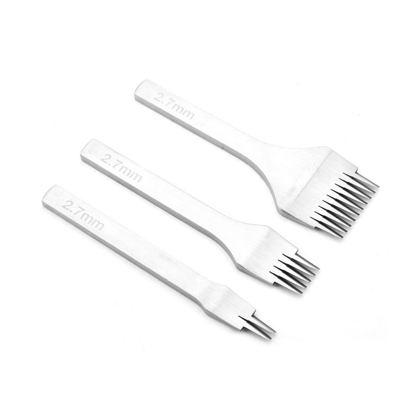 White Steel 2/5/10 Punch Prong Tool Set Lacing Stitching Chisel
