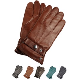 AKAROA ESTD 2019 Men’s RON Italian Sheepskin Leather Gloves with Touchscreen Function & 50% Cashmere / 50% Wool Knitted Lining, 5 Sizes (S - XXL) (Ron) - Cognac, size: xxl