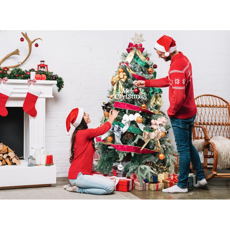 Keypan Camel Christmas Tree Ribbon Velvet Wired Ribbon 2.5 Inch