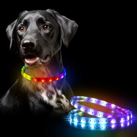 LED Dog Collar - Color Changeable Light Up Dog Collars, Waterproof with USB Rechargeable,15 Display Model Glow in The Dark, Fits for Small Medium Large Dog,Keep Your Pets Safety, Visibility and Seen