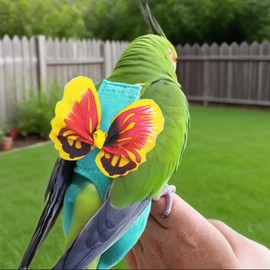 Anelekor Pet Bird Diaper Harness Adjustable Parrot Harness and Leash Set Cockatiel Flight Suit with 60 Inch Leash Bow Tie Bird Flying Clothes for Conures Cockatoos Cockatiel Pigeon (Yellow, Small)