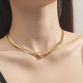 Bopiu Heart Necklace for Womem,Punk Dainty Gold Necklace 14k Gold Heart Necklaces Cute Dainty Heart Necklaces for Women (Gold)