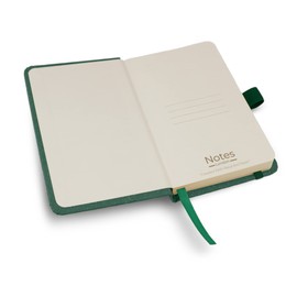 Notes London A6 Environmentally Friendly Eco Notebook with Lined Pages & Date Marks, 100% Recycled Paper, Ribbon, Pen Loop and Enclosure band, Hardback Journal Notepad Note (Green)