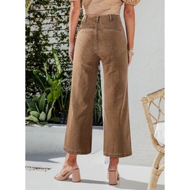 Sidefeel Women's Wide Leg Jeans High Waisted Stretchy Straight Leg Jeans Buttoned Loose Denim Pants with Pocket Brown Size 6