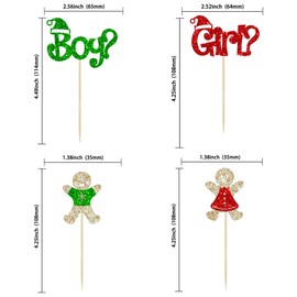 24 piezas de adornos para magdalenas de hombre de jengibre con purpurina para hombre o niña para feliz Navidad, baby shower, revelación de género, decoración de pasteles para fiesta de cumpleaños