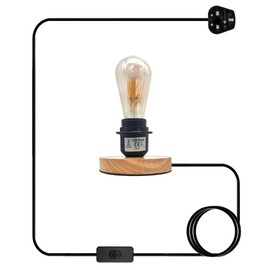 LEDSone E27 Vintage Wooden Table Lamp Base, Industrial E27 Desk Lamp Holder with UK Plug with ON/OFF Switch, Bedside Desk Lamps for Cafe Bar Bedroom Living Dining Room Decoration (2 Pack Without Blub)